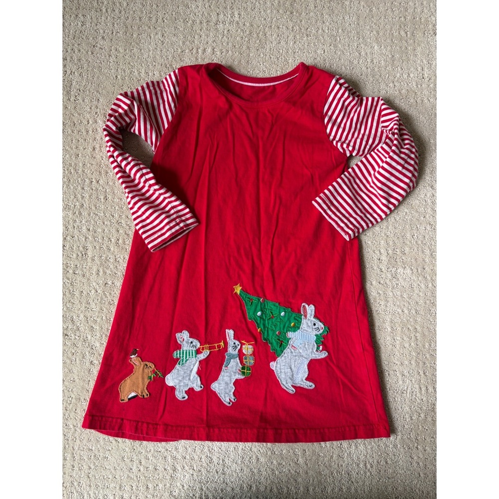 Christmas Bunny Dress 5T Red Striped Cotton Heritage Schoolcore Holiday